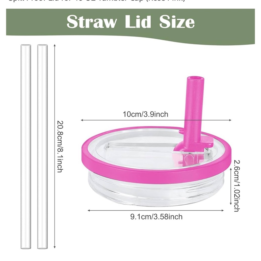 40 OZ Tumbler Lids Replacement pink for Stanley Quencher, 2 Straws new - Picture 7 of 8